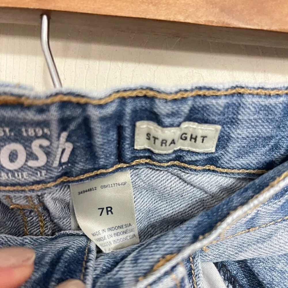 Oshkosh B'Gosh Kids Girls Light Wash Distressed Straight Leg Jeans Size 7R